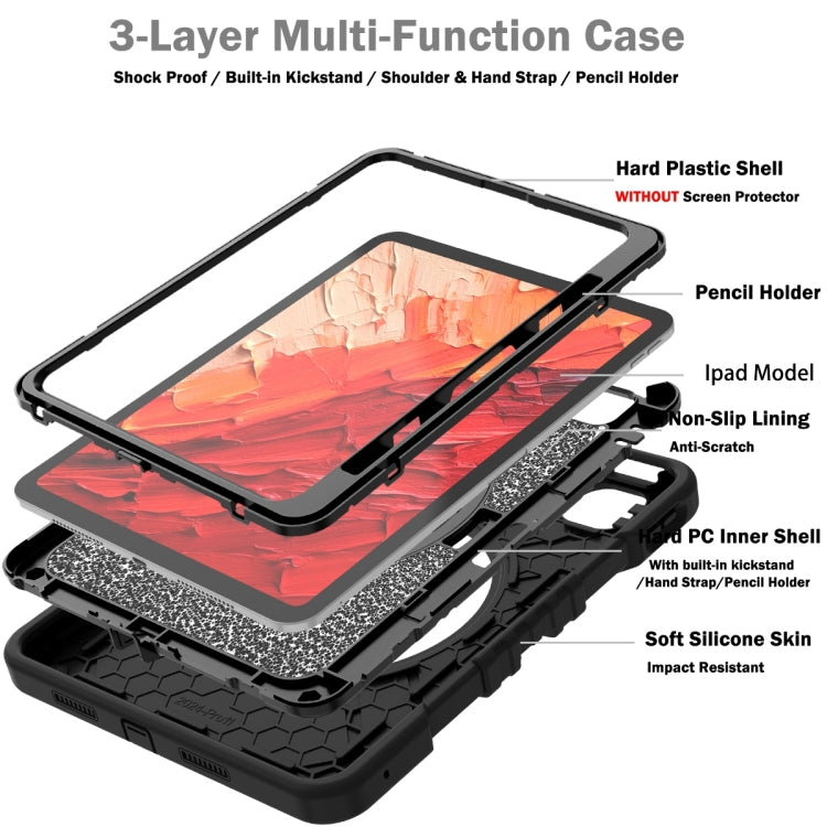 For iPad Pro 11 2024 X Rotation PC Hybrid Silicone Tablet Case with Strap(Full Black) - iPad Pro 11 2024 Cases by buy2fix | Online Shopping UK | buy2fix