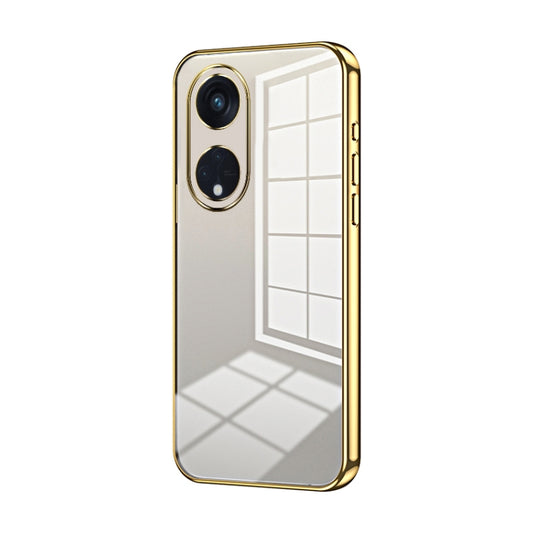 For OPPO Reno8 T 5G Transparent Plating Fine Hole Phone Case(Gold) - OPPO Cases by buy2fix | Online Shopping UK | buy2fix