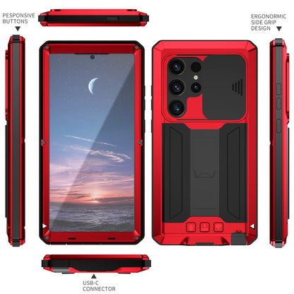 For Samsung Galaxy S24 Ultra 5G R-JUST Sliding Camera Life Waterproof Holder Phone Case(Red) - Galaxy S24 Ultra 5G Cases by R-JUST | Online Shopping UK | buy2fix