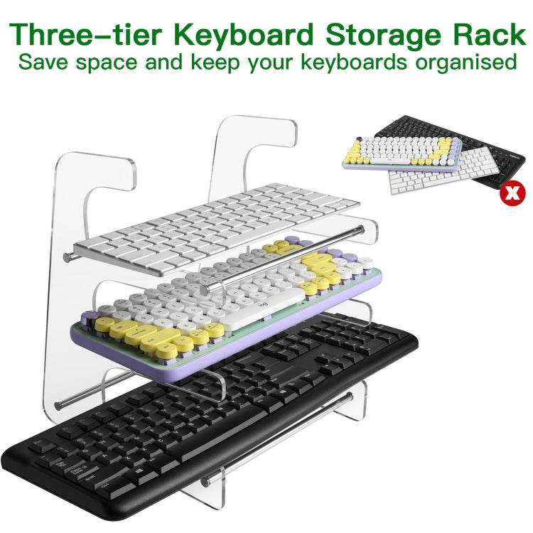 Acrylic Keyboard Storage Bracket Three Layer Keyboard Display Stand(White) - Shelf & Hooks by buy2fix | Online Shopping UK | buy2fix