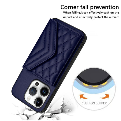 For iPhone 16 Pro Rhombic Texture Card Bag RFID Phone Case with Long Lanyard(Blue) - iPhone 16 Pro Cases by buy2fix | Online Shopping UK | buy2fix