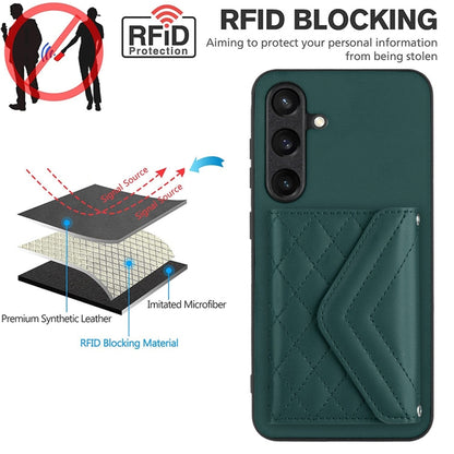 For Samsung Galaxy S24 5G Rhombic Texture Card Bag RFID Phone Case with Long Lanyard(Green) - Galaxy S24 5G Cases by buy2fix | Online Shopping UK | buy2fix