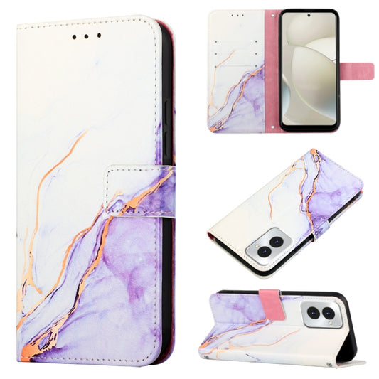 For Motorola Moto G Power 5G 2024 PT003 Marble Pattern Flip Leather Phone Case(White Purple) - Motorola Cases by buy2fix | Online Shopping UK | buy2fix