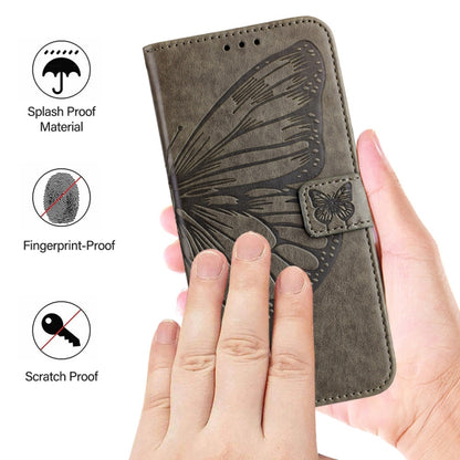 For Xiaomi 14 Ultra 5G Global Embossed Butterfly Leather Phone Case(Grey) - 14 Ultra Cases by buy2fix | Online Shopping UK | buy2fix