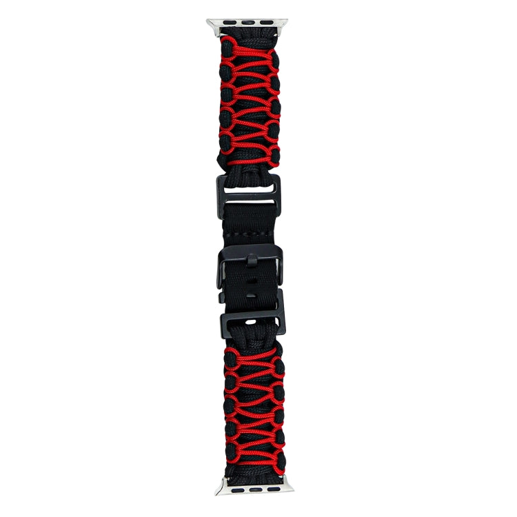 For Apple Watch Ultra 2 49mm Dual-layer Braided Paracord Buckle Watch Band(Black Red) - Watch Bands by buy2fix | Online Shopping UK | buy2fix