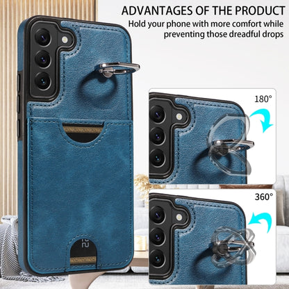 For Samsung Galaxy S22+ 5G Calf Texture Card Slot Ring Holder Phone Case(Blue) - Galaxy S22+ 5G Cases by buy2fix | Online Shopping UK | buy2fix