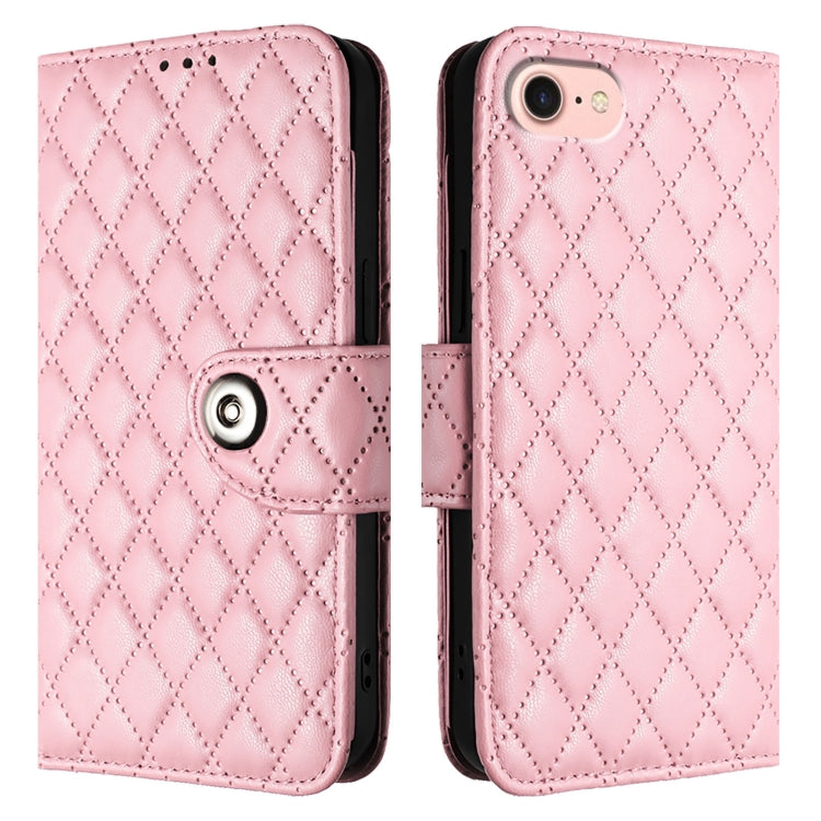 For iPhone SE 2024 Rhombic Texture Flip Leather Phone Case with Lanyard(Pink) - More iPhone Cases by buy2fix | Online Shopping UK | buy2fix