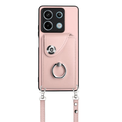 For Xiaomi Redmi Note 13 5G Global Organ Card Bag Ring Holder Phone Case with Long Lanyard(Pink) - Note 13 Cases by buy2fix | Online Shopping UK | buy2fix