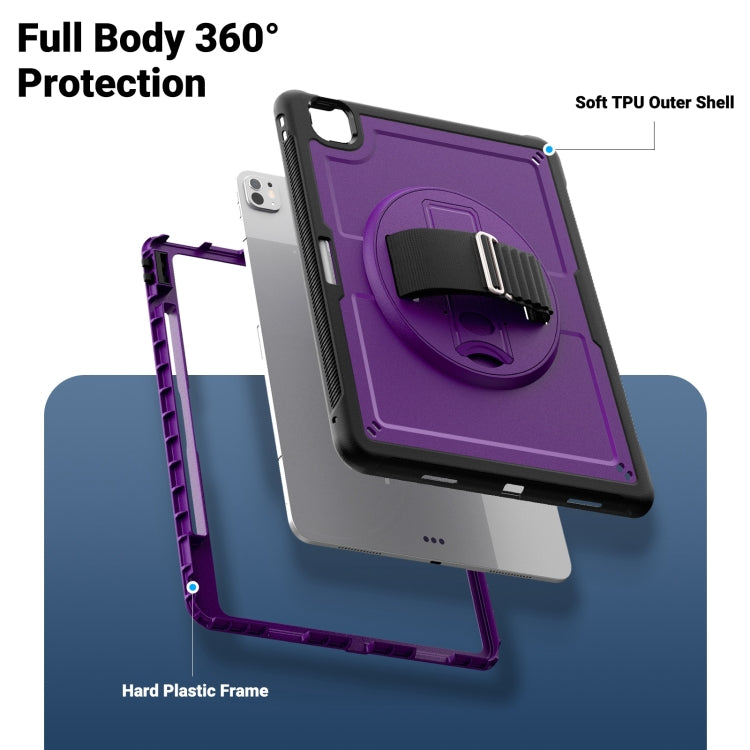 For iPad Pro 13 2024 Honeycomb Hand Grip Turntable Stand Tablet Case(Purple) - iPad Pro 13 2024 Cases by buy2fix | Online Shopping UK | buy2fix