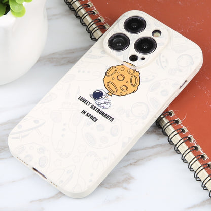 For iPhone 16 Plus Astronaut Pattern Silicone Straight Edge Phone Case(Lovely Astronaut-White) - iPhone 16 Plus Cases by buy2fix | Online Shopping UK | buy2fix