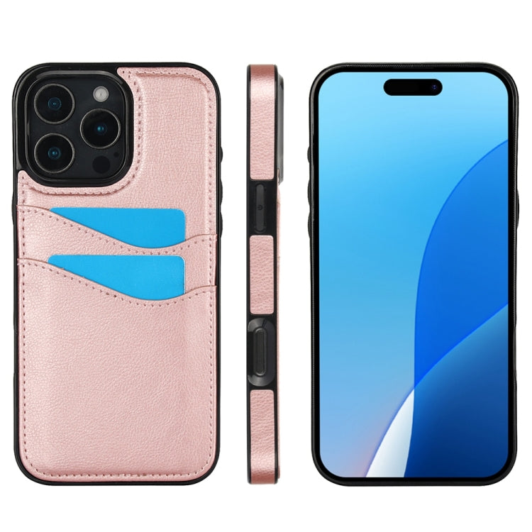 For iPhone 16 Pro Max Litchi Leather Skin Card Slots Phone Case(Rose Gold) - iPhone 16 Pro Max Cases by buy2fix | Online Shopping UK | buy2fix