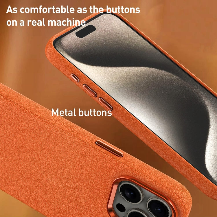 For iPhone 14 Pro Max Metal Lens Frame Leather Magsafe Full Coverage Shockproof Phone Case(Orange) - iPhone 14 Pro Max Cases by buy2fix | Online Shopping UK | buy2fix