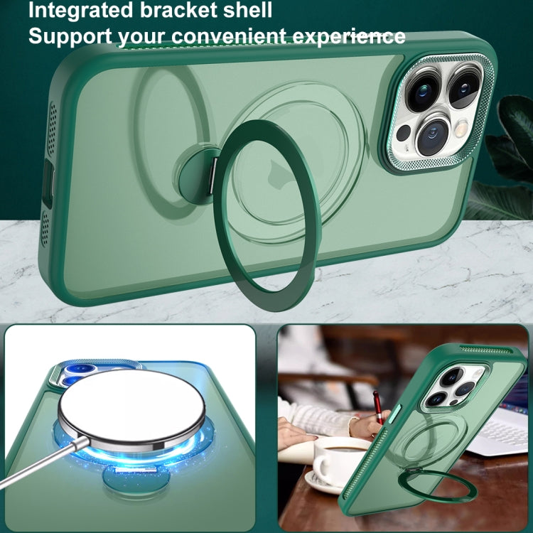 For iPhone 14 MagSafe Magnetic Holder Breathable Phone Case(Green) - iPhone 14 Cases by buy2fix | Online Shopping UK | buy2fix