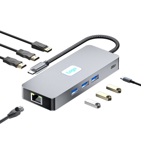 BYL-2401 8 in 1 Type-C to PD100W + USB3.0 + HDMI + DP + RJ45 HUB Docking Station(Space Grey) - USB HUB by buy2fix | Online Shopping UK | buy2fix