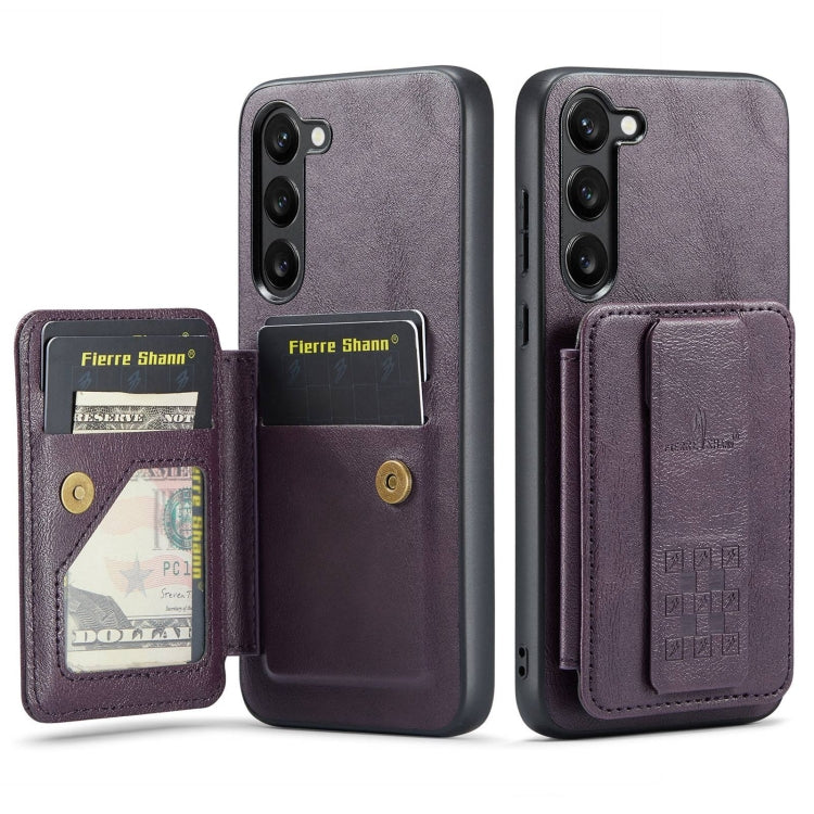 For Samsung Galaxy S23+ 5G Fierre Shann Oil Wax Cow Leather Card Holder Back Phone Case(Purple) - Galaxy S23+ 5G Cases by FIERRE SHANN | Online Shopping UK | buy2fix