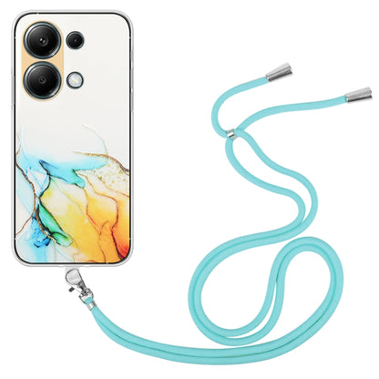 For Xiaomi Redmi Note 13 Pro 4G / Poco M6 Pro 4G Hollow Marble Pattern TPU Phone Case with Neck Strap Rope(Yellow) - Note 13 Pro Cases by buy2fix | Online Shopping UK | buy2fix