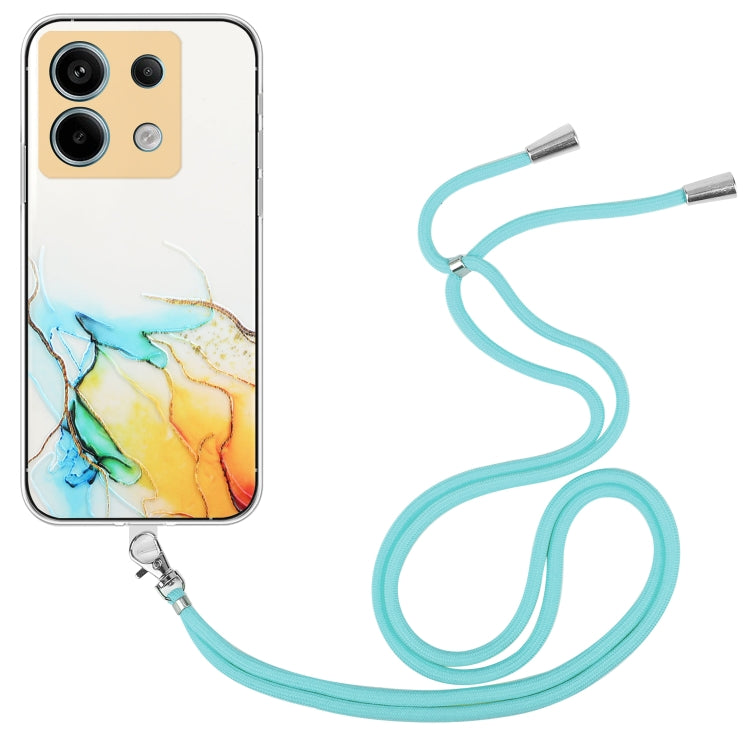 For Xiaomi Poco X6 5G Hollow Marble Pattern TPU Phone Case with Neck Strap Rope(Yellow) - Xiaomi Cases by buy2fix | Online Shopping UK | buy2fix