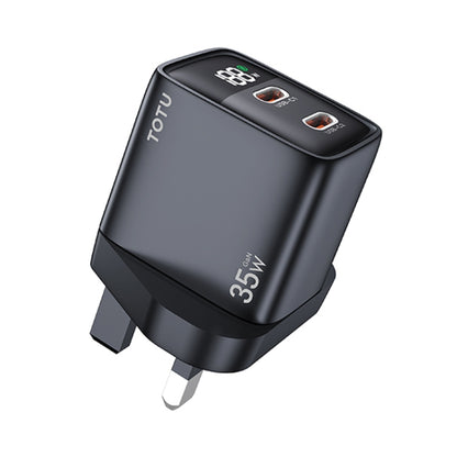 TOTU 35W GaN Dual USB-C/Type-C Smart Digital Display Charger, Plug:UK Plug(Black) - USB Charger by TOTUDESIGN | Online Shopping UK | buy2fix