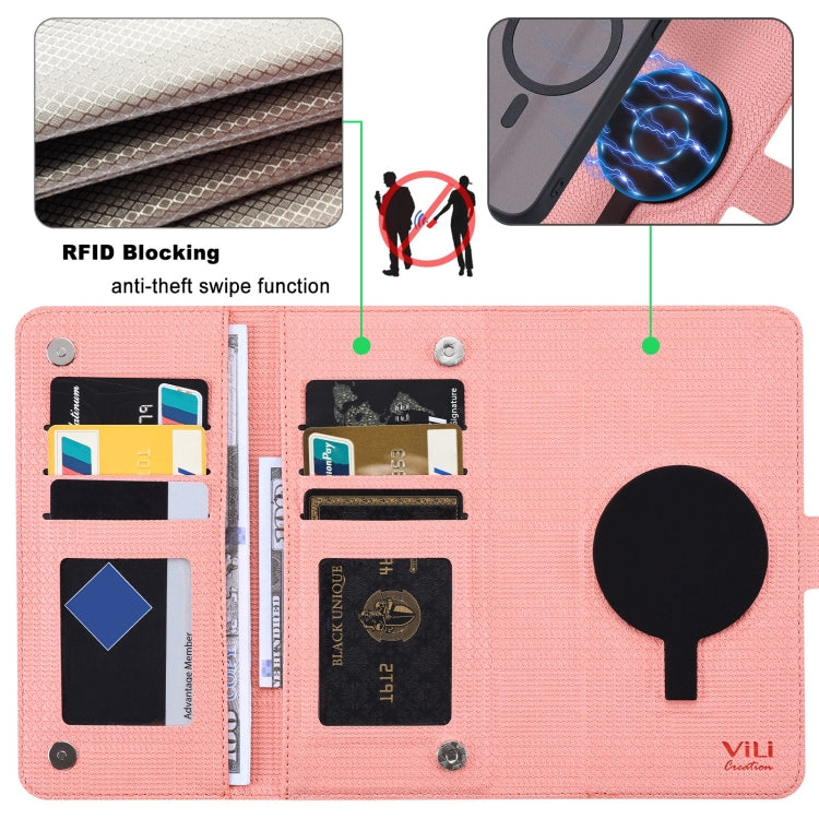 For iPhone 15 Pro ViLi GHA Series Shockproof MagSafe RFID Leather Attraction Horizontal Flip Phone Case(Pink) - iPhone 15 Pro Cases by ViLi | Online Shopping UK | buy2fix