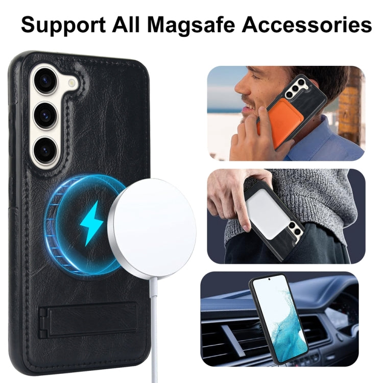 For Samsung Galaxy S23+ 5G Retro Leather Invisible Stand MagSafe Phone Case(Black) - Galaxy S23+ 5G Cases by buy2fix | Online Shopping UK | buy2fix