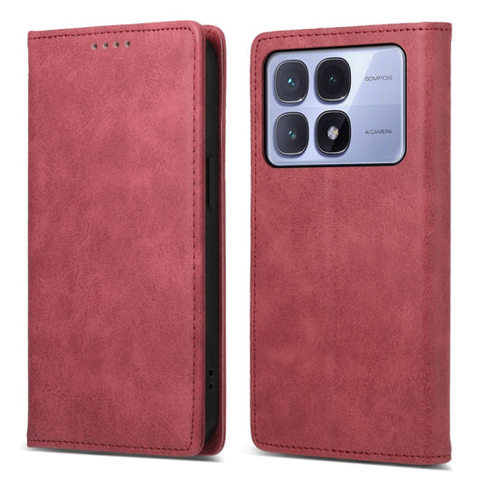 For Redmi K70 Ultra Business Solid Color Magnetic RFID Leather Phone Case(Red) - Xiaomi Cases by buy2fix | Online Shopping UK | buy2fix