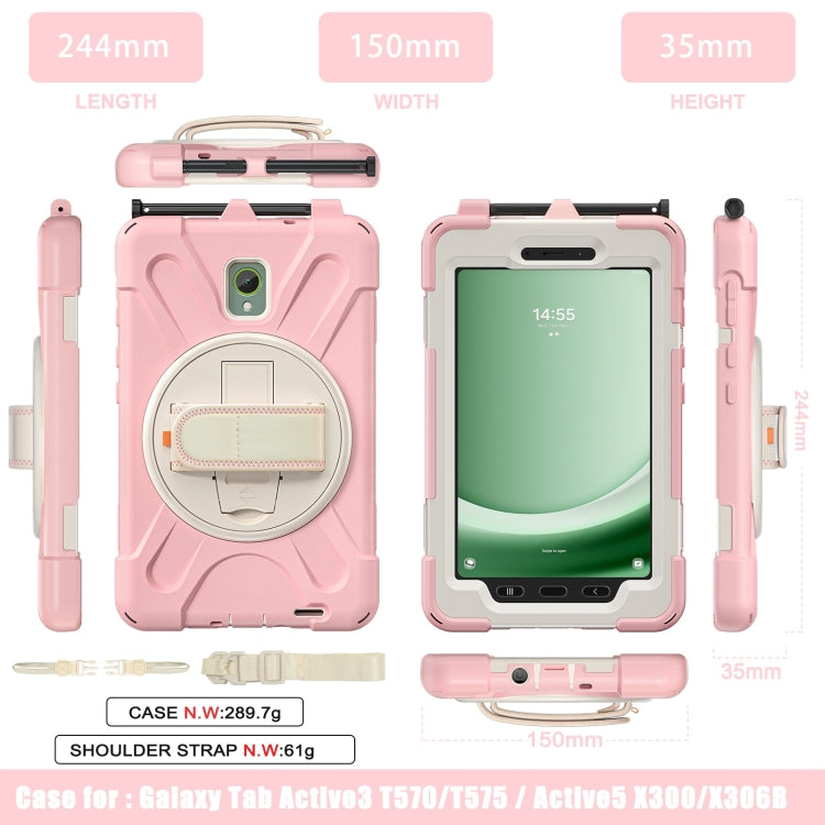 For Samsung Galaxy Tab Active5 X300 Rotary Grip Silicone Hybrid PC Tablet Case with Shoulder Strap(Pink) - Other Galaxy Tab PC by buy2fix | Online Shopping UK | buy2fix