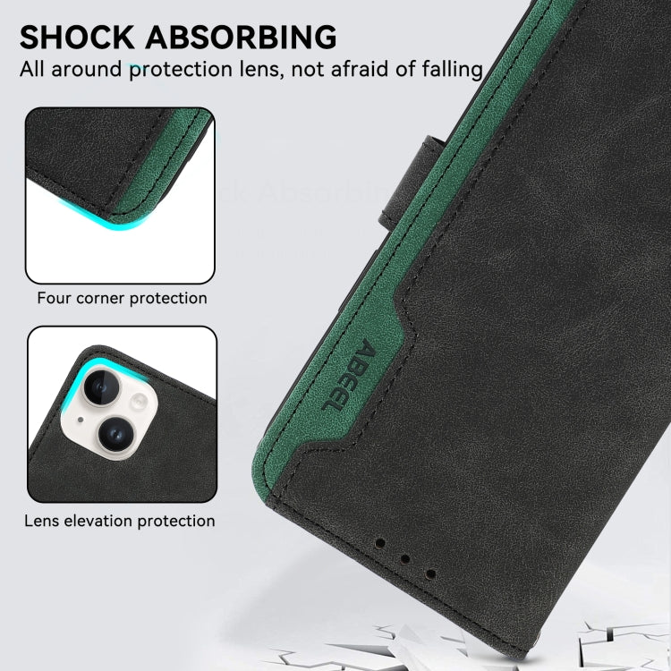 For iPhone 16 Pro Max ABEEL Color Block Magnetic RFID Leather Phone Case(Black-Green) - iPhone 16 Pro Max Cases by buy2fix | Online Shopping UK | buy2fix