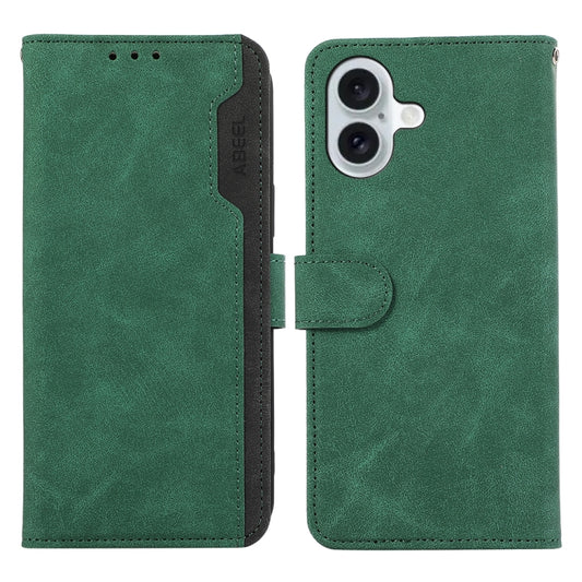 For iPhone 16 Plus ABEEL Color Block Magnetic RFID Leather Phone Case(Green-Black) - iPhone 16 Plus Cases by buy2fix | Online Shopping UK | buy2fix