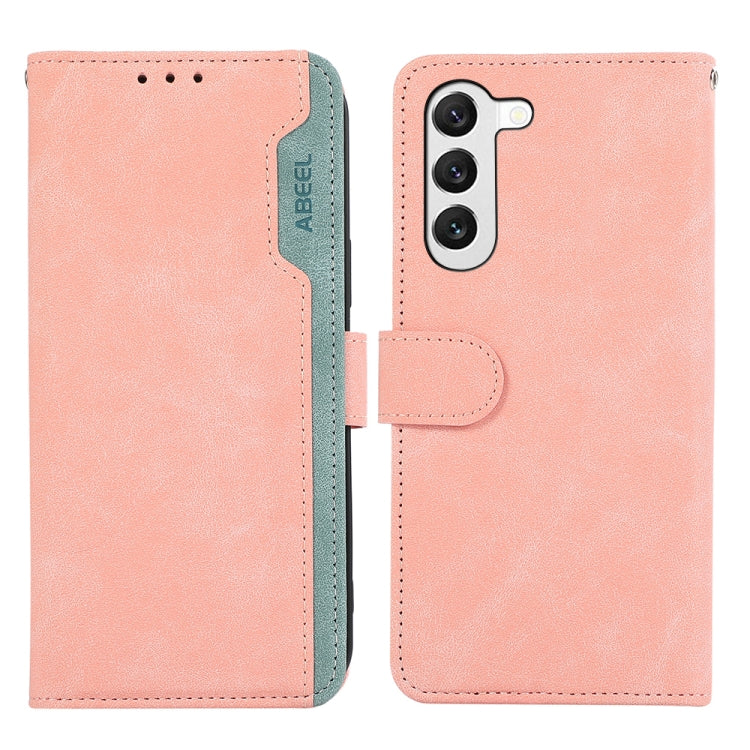 For Samsung Galaxy S23 5G ABEEL Color Block Magnetic RFID Leather Phone Case(Pink-Cyan) - Galaxy S23 5G Cases by buy2fix | Online Shopping UK | buy2fix