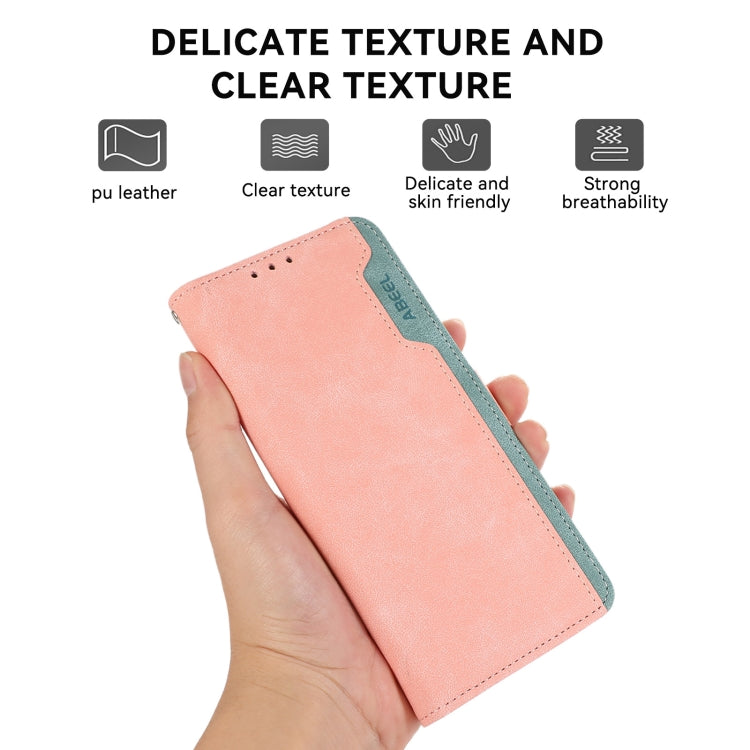 For Samsung Galaxy S23 5G ABEEL Color Block Magnetic RFID Leather Phone Case(Pink-Cyan) - Galaxy S23 5G Cases by buy2fix | Online Shopping UK | buy2fix