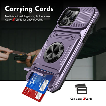 For iPhone 16 Pro Max TPU+PC Shockproof Card Phone Case with Metal Ring Holder(Purple) - iPhone 16 Pro Max Cases by buy2fix | Online Shopping UK | buy2fix