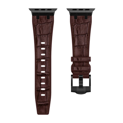 For Apple Watch Series 8 41mm Crocodile Texture Liquid Silicone Watch Band(Black Dark Brown) - Watch Bands by buy2fix | Online Shopping UK | buy2fix