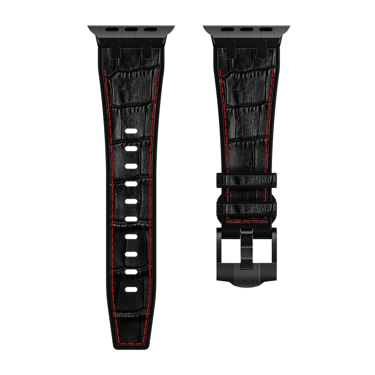 For Apple Watch SE 2022 40mm Crocodile Texture Liquid Silicone Watch Band(Black Red Black) - Watch Bands by buy2fix | Online Shopping UK | buy2fix