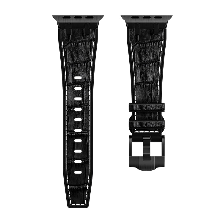 For Apple Watch Series 3 38mm Crocodile Texture Liquid Silicone Watch Band(Black White Black) - Watch Bands by buy2fix | Online Shopping UK | buy2fix