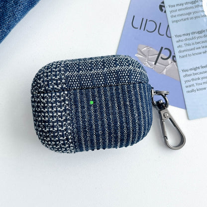 For AirPods Pro 2 Stitching Denim Cloth Bluetooth Earphone Protective Case(Grid) - For AirPods Pro 2 by buy2fix | Online Shopping UK | buy2fix