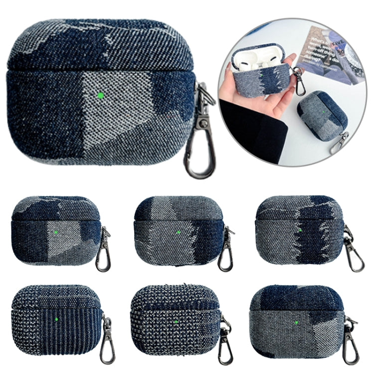 For AirPods Pro 2 Stitching Denim Cloth Bluetooth Earphone Protective Case(Grid) - For AirPods Pro 2 by buy2fix | Online Shopping UK | buy2fix