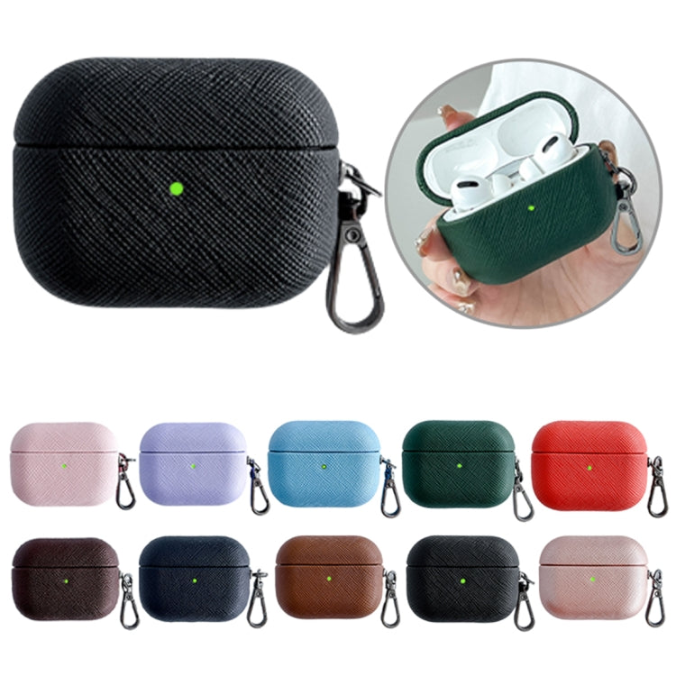 For AirPods 3 Cross Texture PU Leather Bluetooth Earphone Protective Case(Dark Blue) - For AirPods 3 by buy2fix | Online Shopping UK | buy2fix