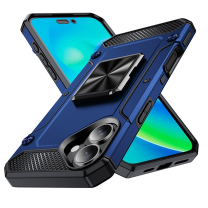 For iPhone 16 Plus Shockproof Metal Holder Phone Case(Blue) - iPhone 16 Plus Cases by buy2fix | Online Shopping UK | buy2fix