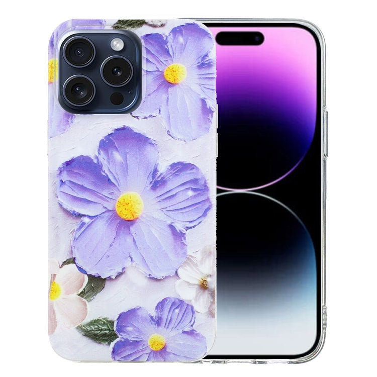 For iPhone 16 Pro Colorful Painting Pattern TPU Phone Case(Purple Flowers) - iPhone 16 Pro Cases by buy2fix | Online Shopping UK | buy2fix