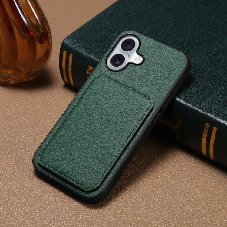 For iPhone 16 D04 Calf Texture Dual Card Slot Holder Phone Case(Green) - iPhone 16 Cases by buy2fix | Online Shopping UK | buy2fix