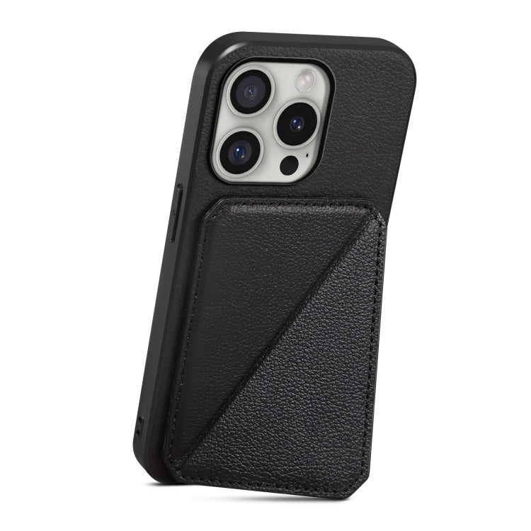 For iPhone 16 Pro D04 Calf Texture Dual Card Slot Holder Phone Case(Black) - iPhone 16 Pro Cases by buy2fix | Online Shopping UK | buy2fix