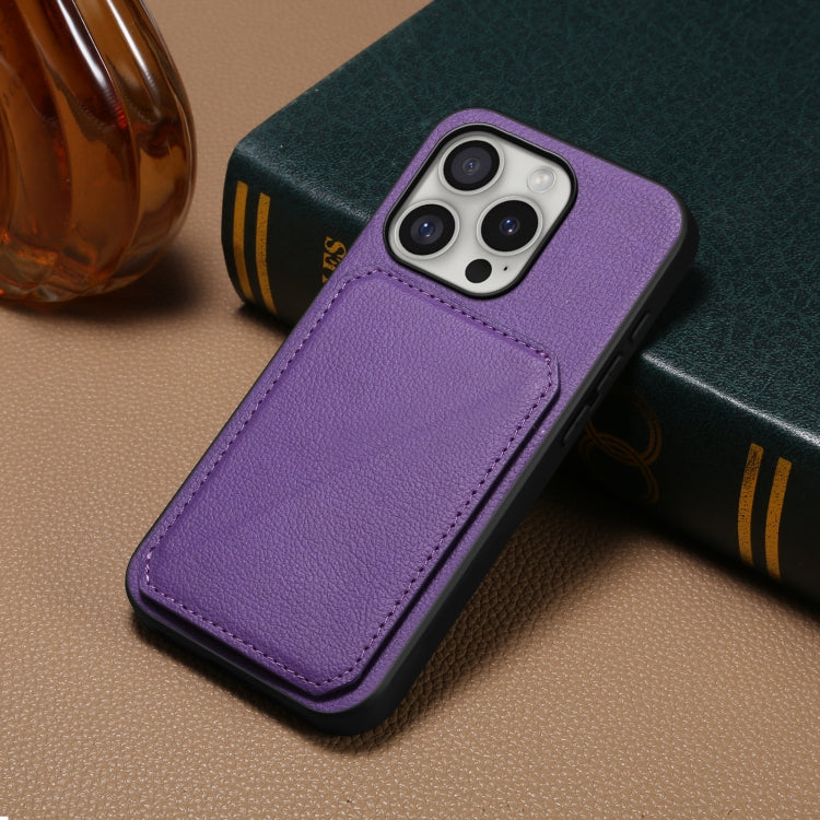 For iPhone 16 Pro D04 Calf Texture Dual Card Slot Holder Phone Case(Purple) - iPhone 16 Pro Cases by buy2fix | Online Shopping UK | buy2fix