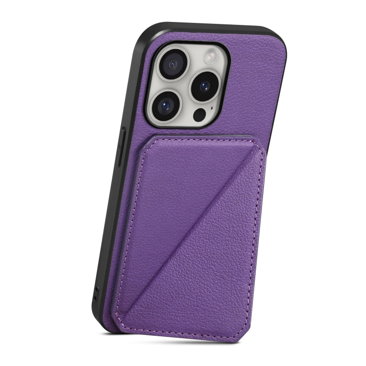 For iPhone 16 Pro D04 Calf Texture Dual Card Slot Holder Phone Case(Purple) - iPhone 16 Pro Cases by buy2fix | Online Shopping UK | buy2fix