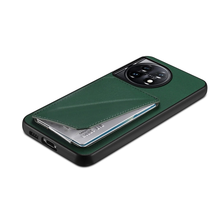 For OnePlus 11 D04 Calf Texture Dual Card Slot Holder Phone Case(Green) - OnePlus Cases by buy2fix | Online Shopping UK | buy2fix