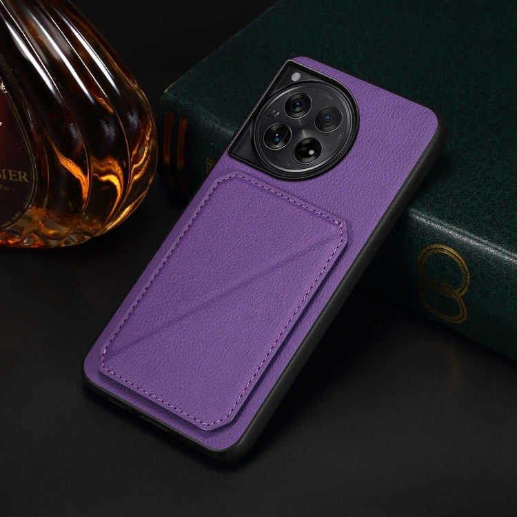 For OnePlus 12 D04 Calf Texture Dual Card Slot Holder Phone Case(Purple) - OnePlus Cases by buy2fix | Online Shopping UK | buy2fix