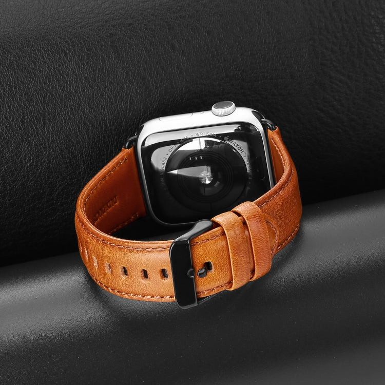 For Apple Watch Ultra 2 49mm DUX DUCIS Business Genuine Leather Watch Strap(Khaki) - Watch Bands by DUX DUCIS | Online Shopping UK | buy2fix