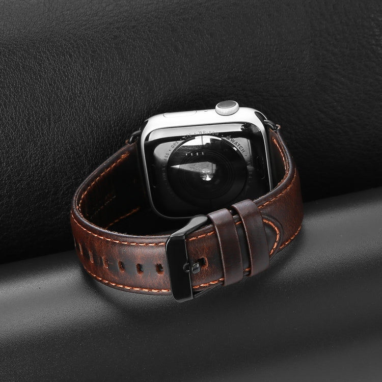 For Apple Watch SE 2022 44mm DUX DUCIS Business Genuine Leather Watch Strap(Coffee) - Watch Bands by DUX DUCIS | Online Shopping UK | buy2fix