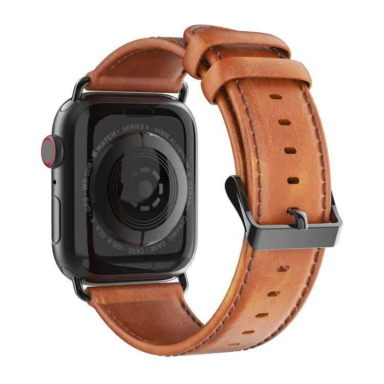 For Apple Watch SE 40mm DUX DUCIS Business Genuine Leather Watch Strap(Khaki) - Watch Bands by DUX DUCIS | Online Shopping UK | buy2fix