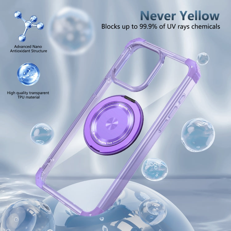 For iPhone 12 Pro Gold Shield CD Pattern MagSafe Magnetic Phone Case with Rotating Stand(Transparent Purple) - iPhone 12 / 12 Pro Cases by buy2fix | Online Shopping UK | buy2fix