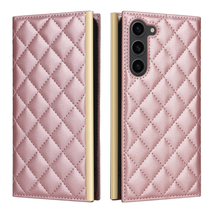 For Samsung Galaxy S23+ 5G Crossbody Rhombic Sucker Leather Phone Case(Rose Gold) - Galaxy S23+ 5G Cases by buy2fix | Online Shopping UK | buy2fix